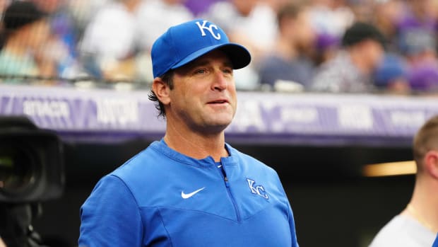May 14, 2022; Denver, Colorado, USA; Kansas City Royals manager Mike Matheny (22) before the game against the Colorado Rockies at Coors Field. Mandatory Credit: Ron Chenoy-USA TODAY Sports